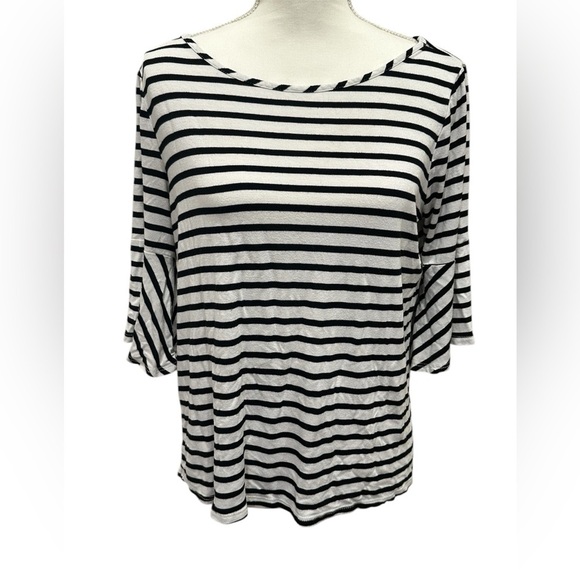 Green Envelope Los Angeles Black White Breton Stripe Bell Sleeve Top Size Large - Picture 1 of 6